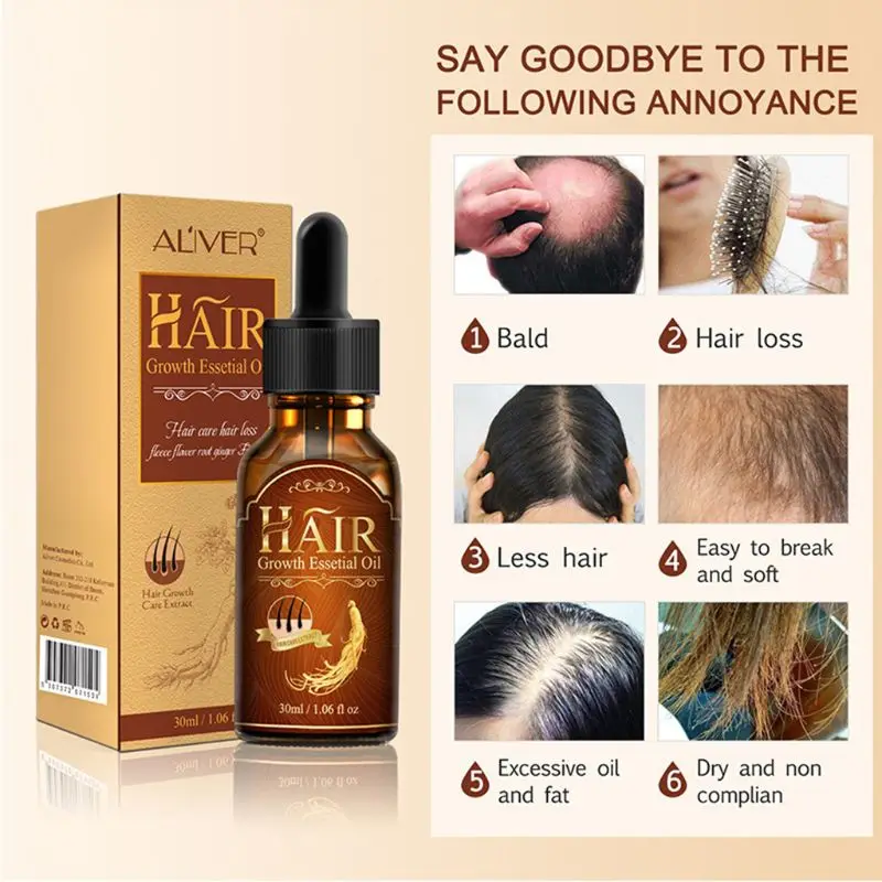 

X7JA 30ml Ginseng Hair Growth Essential Oil Natural Herbal Nourishing Scalp Reproduction Serum Bald Hair Loss Solution Essence