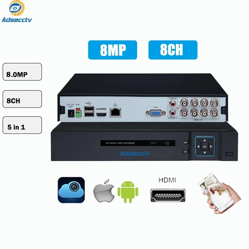5 в 1 CCTV DVR NVR 8CH H.265 4K 8MP 5MP 4MP гибридный видеорегистратор для AHD TVI CVI аналоговая ip
