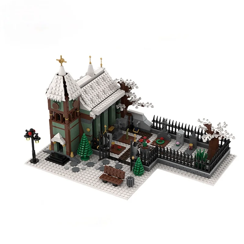

Зима 2021, Рождественская елка MOC, домик, деревня, праздничная сцена, строительные блоки, модель дома, украшения для детских игрушек, любимые, л...