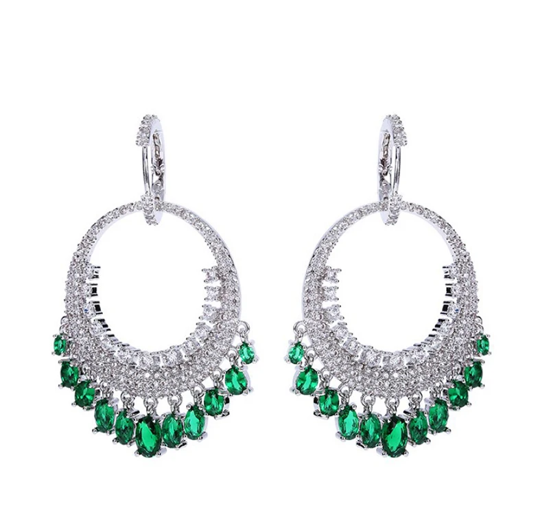 

925 Silver Needle Copper Inlaid Zircon Small Tassel Women's Long Earrings 210319-80