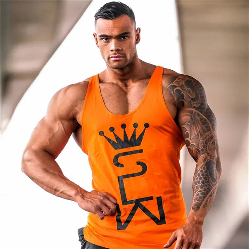Mens tank tops shirt gym tank top fitness clothing vest sleeveless cotton man canotte bodybuilding hombre man clothes wear - Color: orange