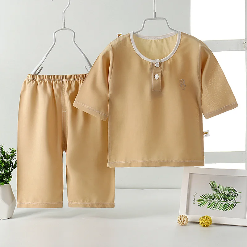 Комплекты летней одежды для детей хлопковые шелковые пижамы девочек одежда сна