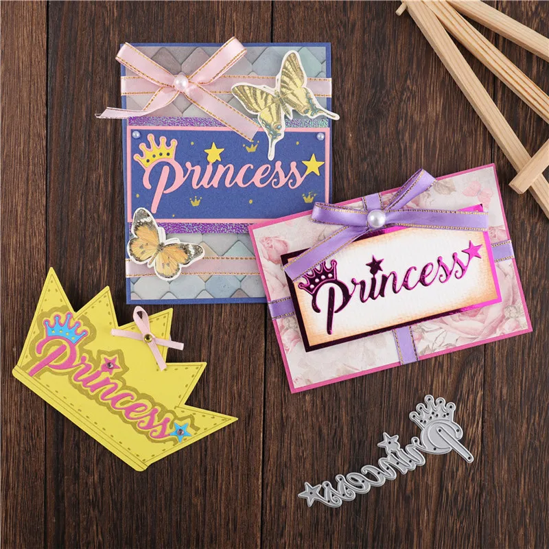

YaMinSanNiO Princess Letter Metal Cutting Dies with Crown Star Scrapbooking for Making Cards Decorative Embossing Crafts Stencil