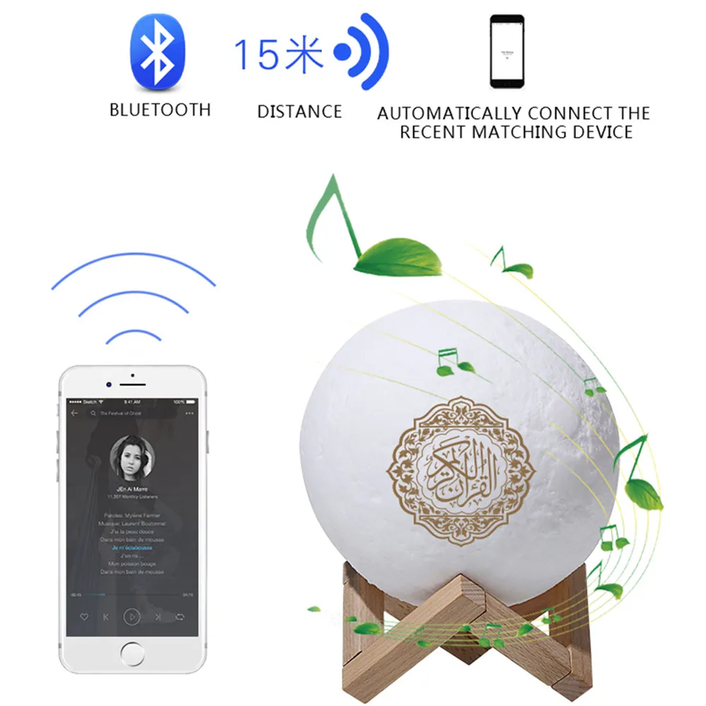 Коран луна лампа Беспроводной Bluetooth Динамик сенсорный пульт дистанционного управления Управление Красочный светодиодный ночной Светильник луна светильник мусульманских FM TF музыкальный проигрыватель