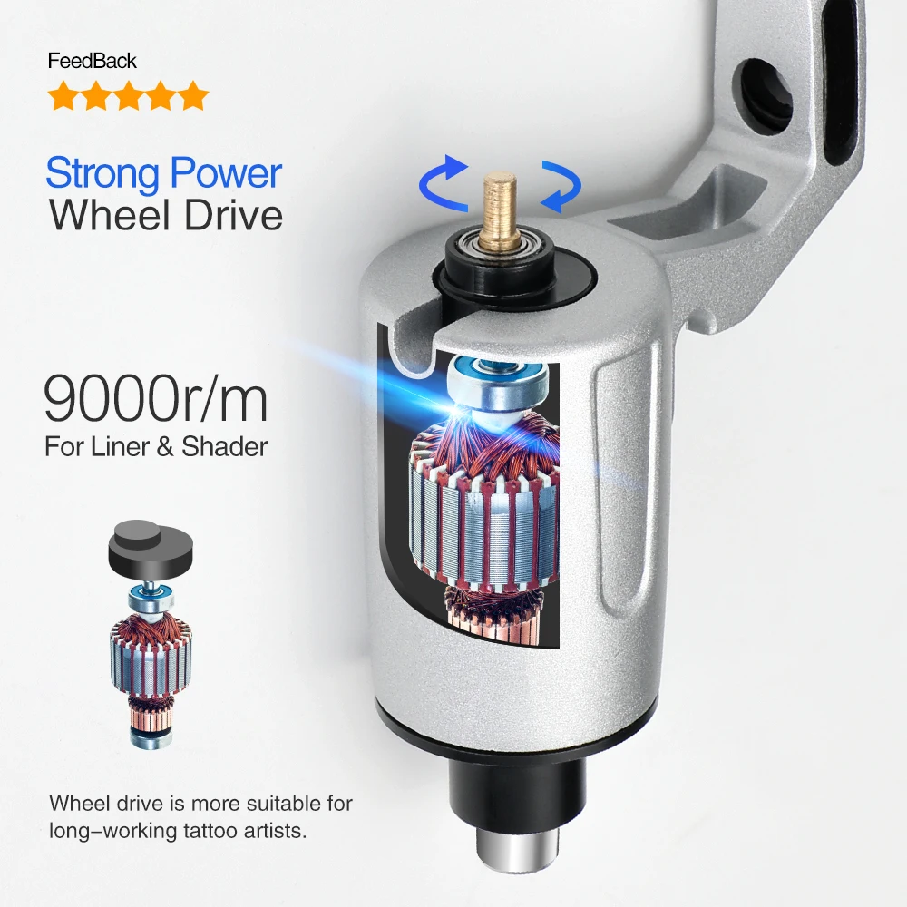 New Professional 3 Color Rotary Tattoo Machine for Shader & Liner Gun Speed 9000r/m Motor M636 10W Free Shipping | Красота и