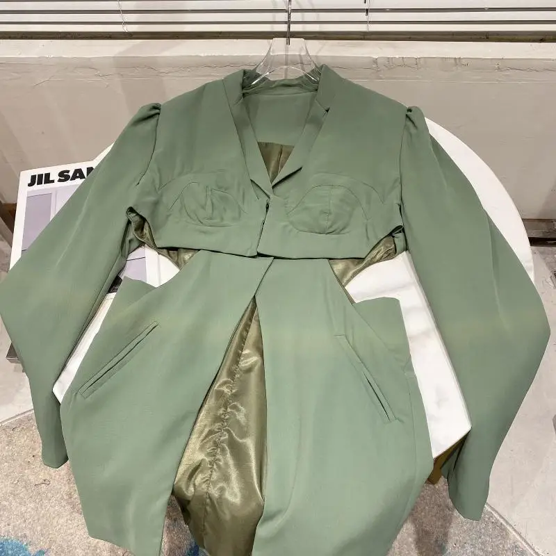 

Two Piece Sets 2021 Summer Women Suit Long Sleeve Coat New Hollow Waist Vest Stitching Jacket Suit Long Pants Elegant Outfits