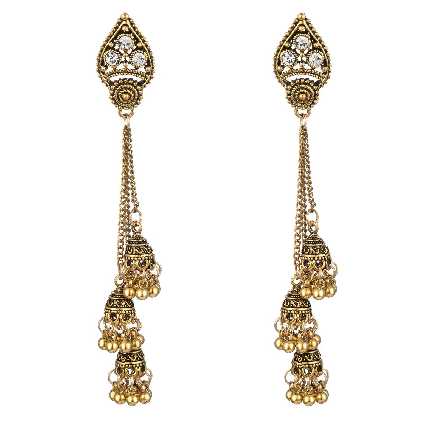 

European and American fashion diamond-encrusted alloy bell-shaped earrings, ethnic bohemian earrings, gifts for ladies