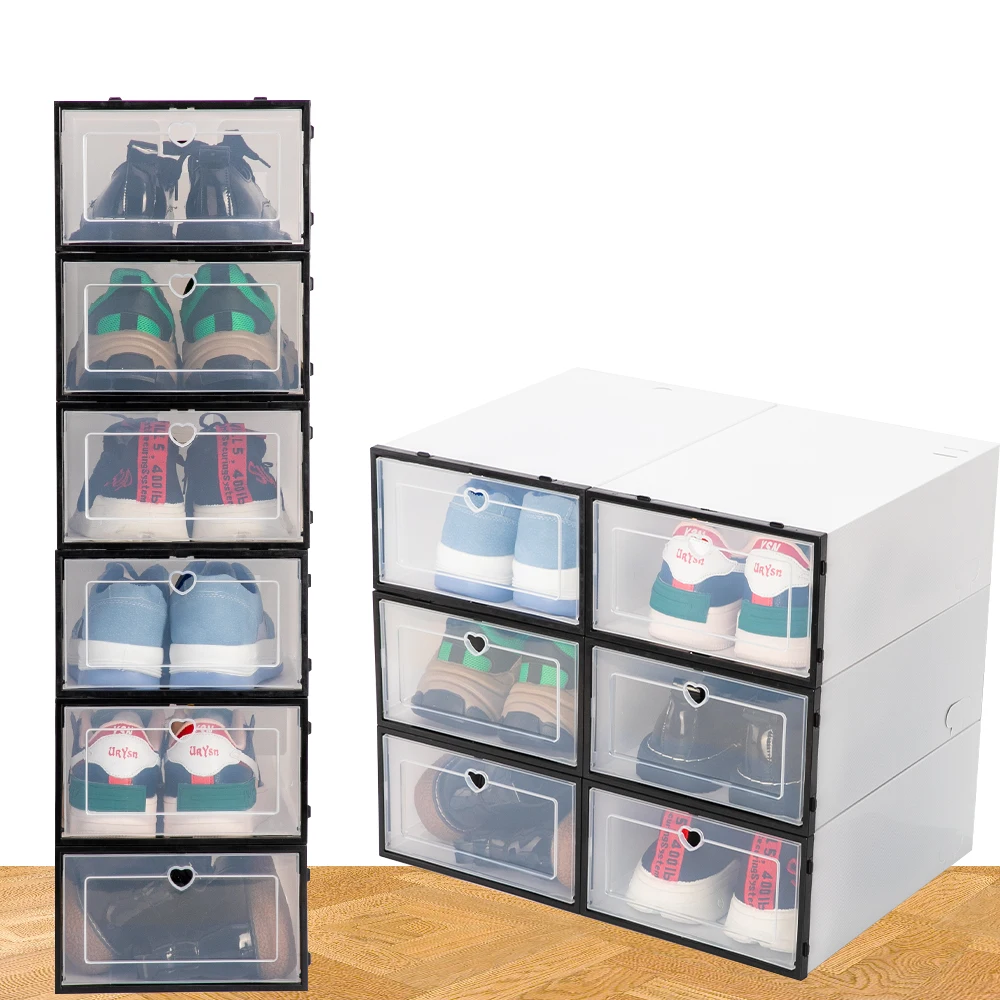 

6pc Clamshell Shoe Box Shoe Organizer Thickened Storage Case Storage Boxs Foldable Cabinet Household Organizer For Shoes Toys