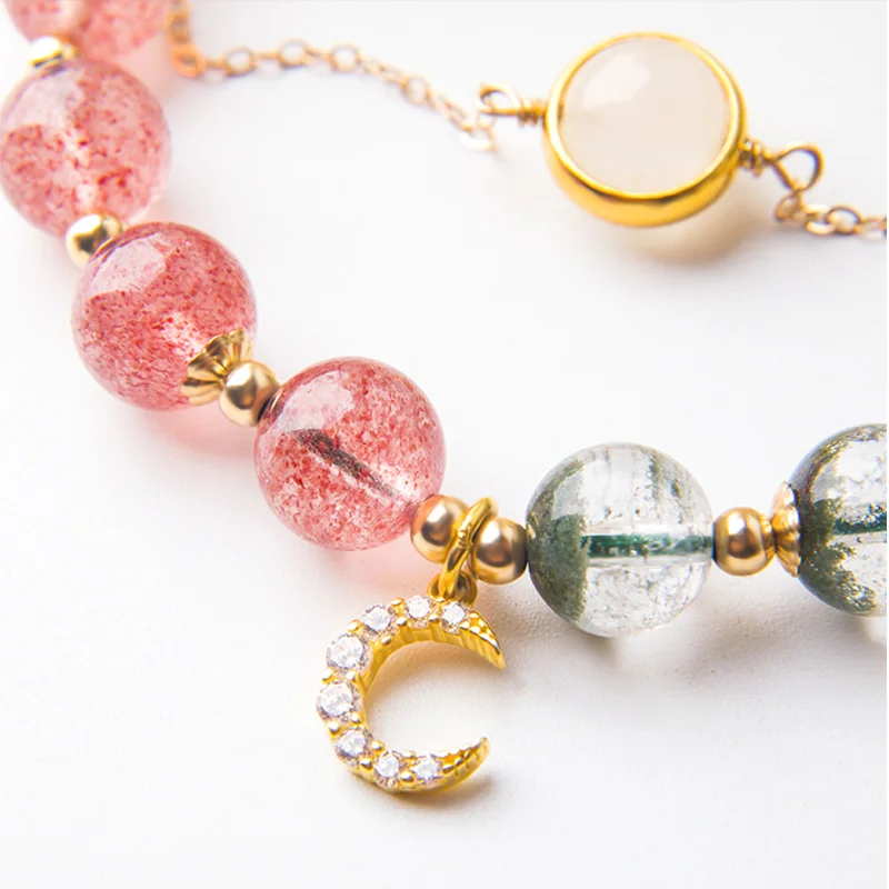 

INS Simple Style Natural Strawberry White Moonlight Lucky Crystal Bracelet For Women Gift