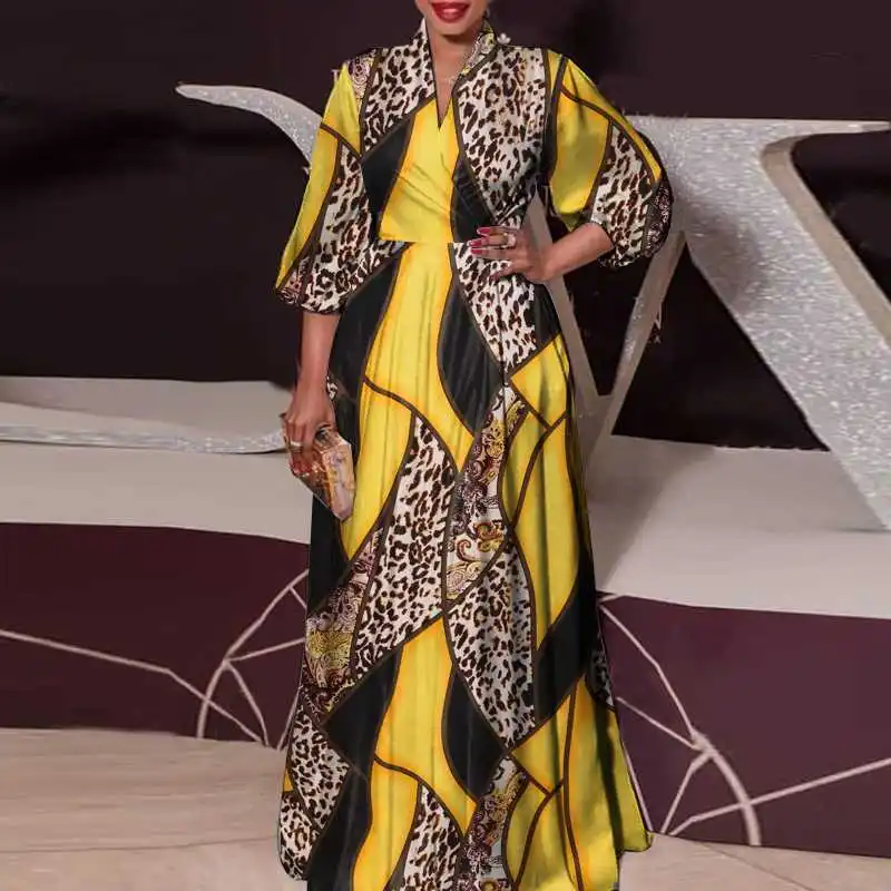 

Женское платье-макси свободного покроя, с V-образным вырезом и рукавами-фонариками