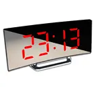 Большой светодиодный зеркальный будильник с изогнутой поверхностью, бесшумный будильник, настольное украшение для дома, энергосбережение, технические данные