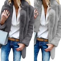 hot sales new arrival winter solid color thick faux fur lapel coat loose women warm jacket outwear wholesale dropshipping