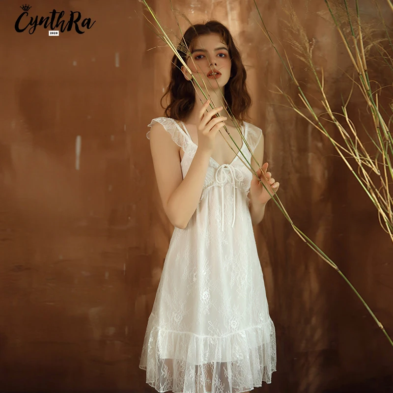 Ночная сорочка CYNTHRA Женская Сексуальная кружевная тонкая с V образным вырезом в