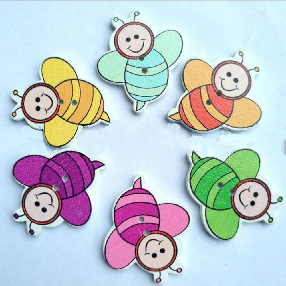 50 шт Случайные смешанные деревянные Швейные Кнопки Скрапбукинг пчелы разные на