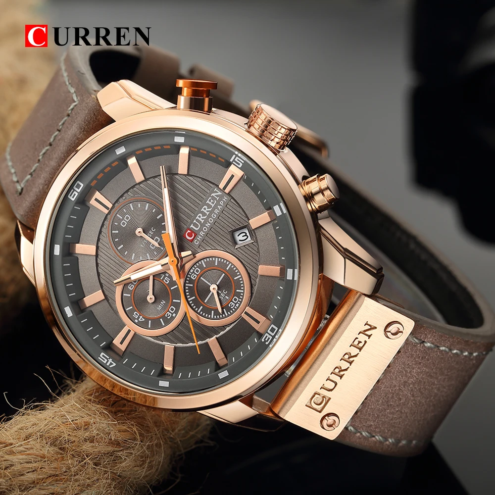 

CURREN 8291 Chronograph Watches Men's Casual Leather Watch Military Fashion Sport Men Wristwatch Gentleman Quartz Clock
