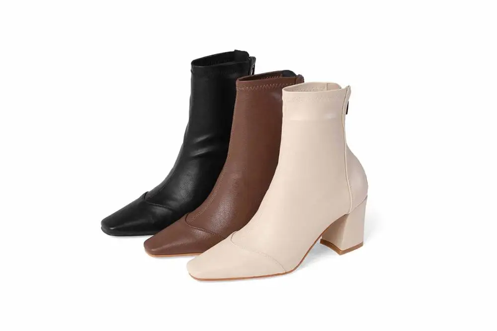 

Lenkisen streetwear microfiber recommend classic colors square toe thick high heel zipper dating superstar noble ankle boots L33