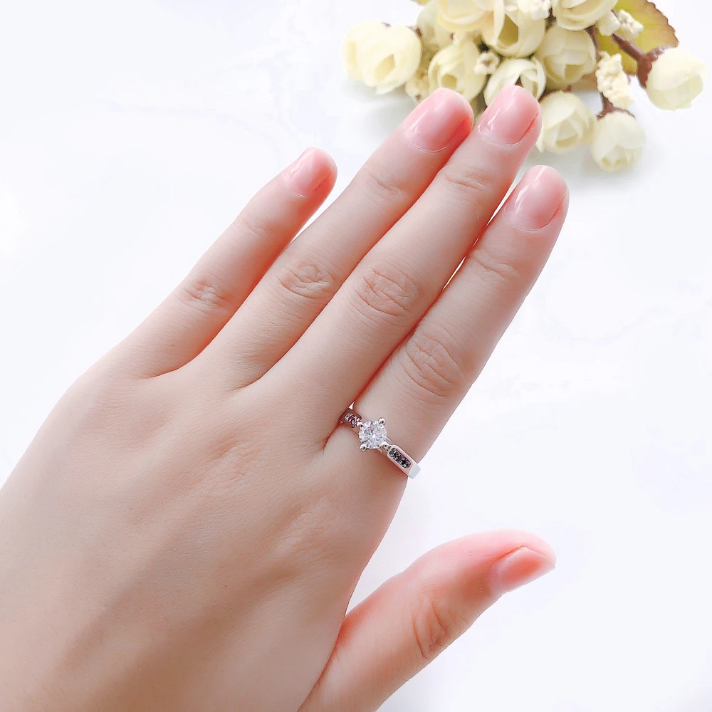 Женское кольцо на палец с классическим кубическим цирконием 1 карат розовое