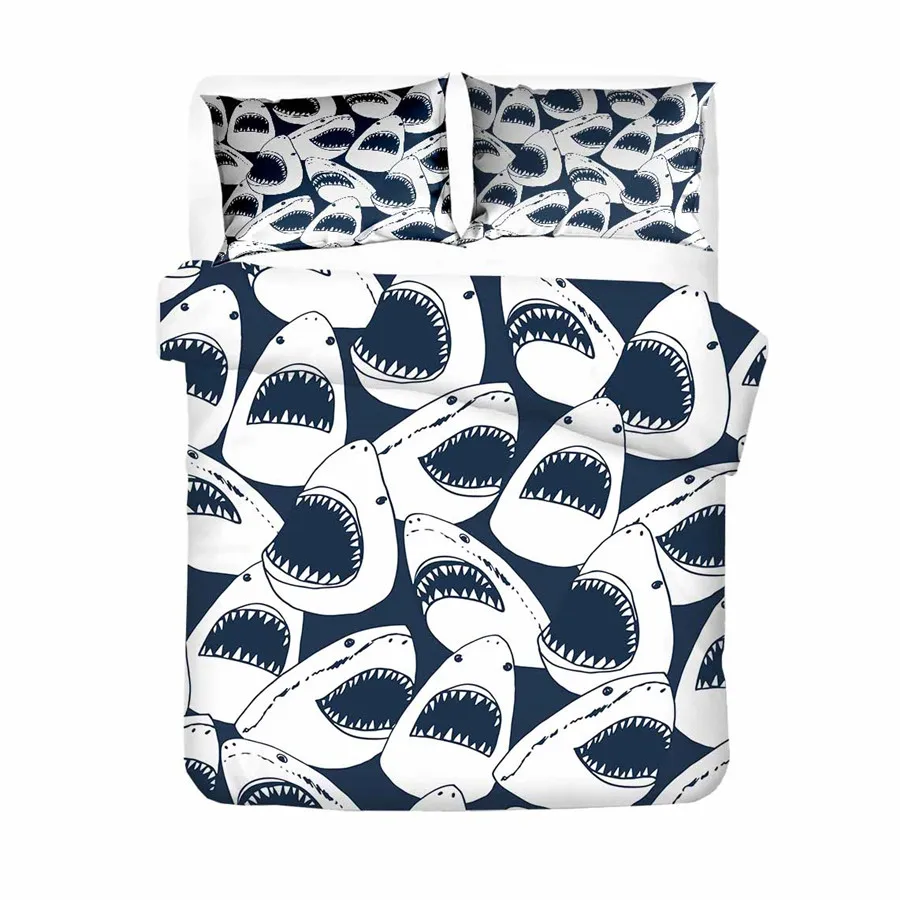 HELENGILI 3D Bedding Set Shark Print Duvet Cover Lifelike Bedclothes with Pillowcase Bed Home Textiles #SY-27 | Дом и сад