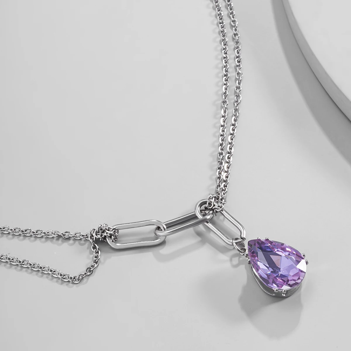 

Kpop Double Layer Stainless Steel Necklace for Women Zircon Water Drop Pendant Necklace Lover Clavicle Choker Valentine Jewelry