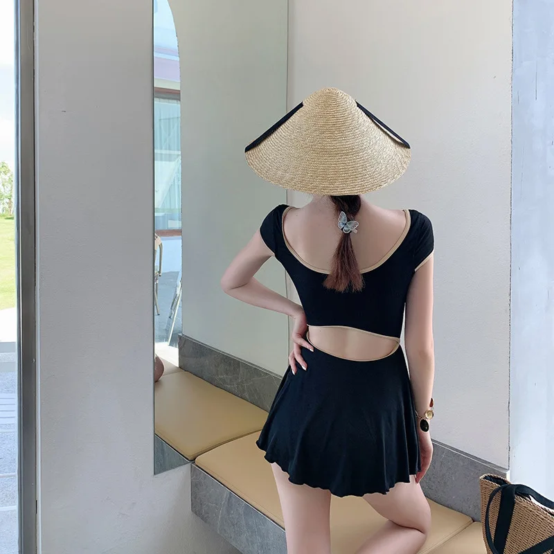 

Bikini 2021 Women Swimwear Swim Suit For Brazilian Split One Piece East Gate High Waist Backless Skirt Female Print Polyester