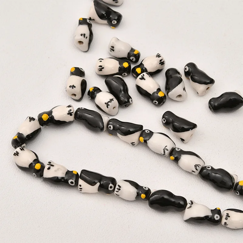 

5pcs Hand Painted Animal Ceramic Beads For Jewelry Making Loose Spacer Penguin/Panda/Brown bear Ceramics Bead DIY Bracelet