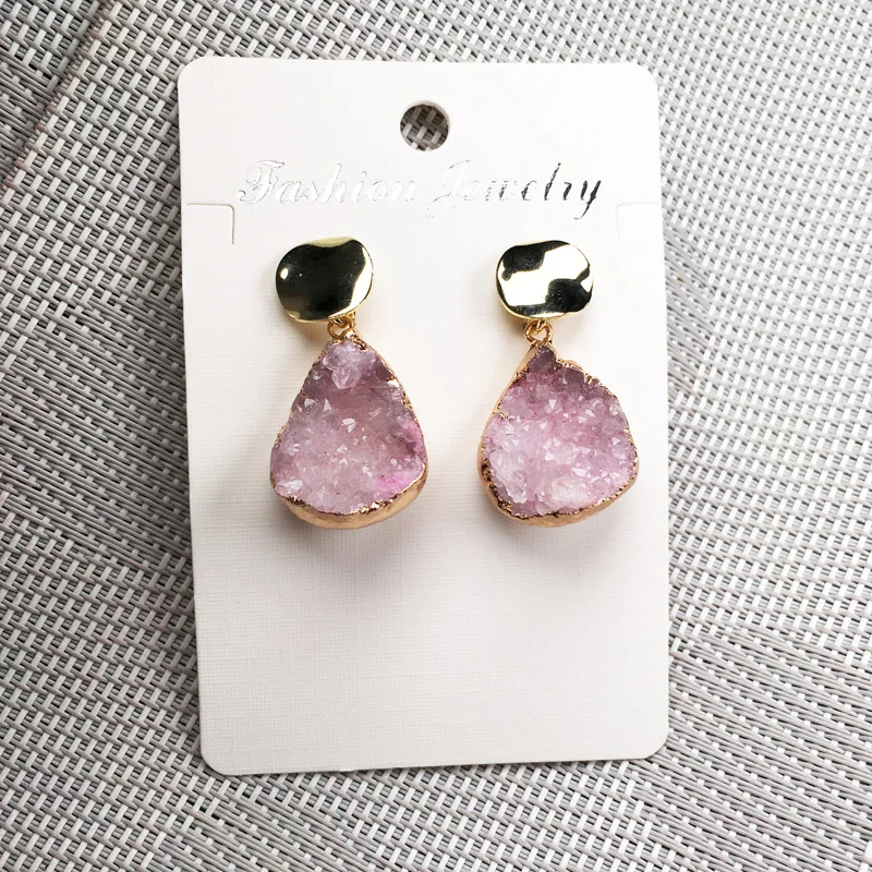 Fashion Natural Irregular Rose Quartzs Crystal Agates Stone Earrings for Women Jewelry Gift Stud 12x12mm Eardrop 15x20-18x25mm | Украшения