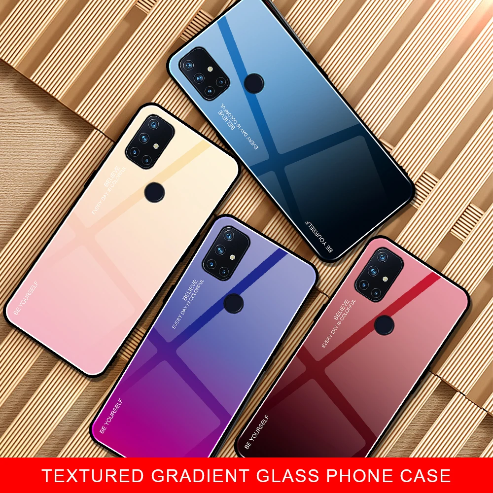 

For OnePlus Nord N100 N10 5G Textured Tempered Glass Phone Case Gradient Cover For Oneplus NordN100 N105G Luxury Plain Fundas