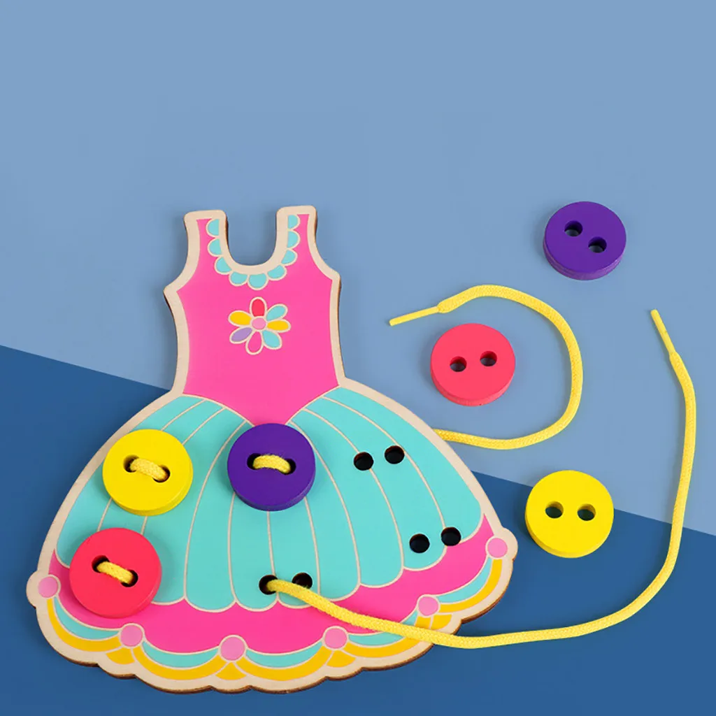 Montessori Early Educational Toys Learn To Wear Clothes Lacing Board Kids Wooden Toddler Sew On Threading Buttons | Игрушки и хобби