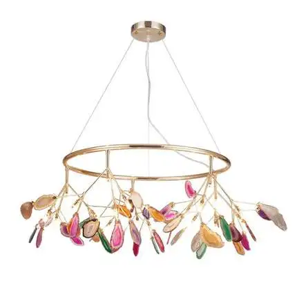 

French country natural agate leaves chandelier round hanging light creative globe colored chandelier lighting for foyer kitchen