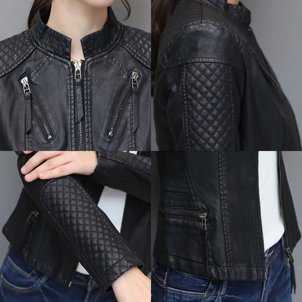 Женская байкерская куртка из искусственной кожи Повседневная тонкая мягкая