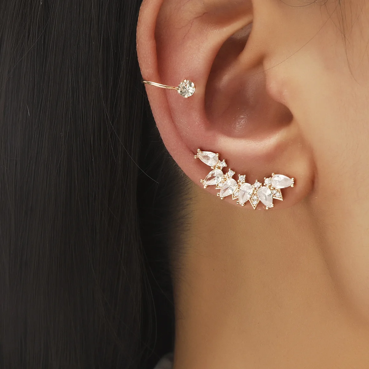 

Simple Star Leaf Ear Clip Irregular Golden Geometric Pearl Zircon Accessories Without Pierced Ear Clip Set Jewelry