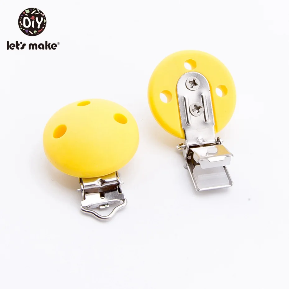 yellow Let's make Baby Teether 20 шт. круглой формы, Прорезыватель для зубов, держатель на цепочке, зажим, BPA Free, силиконовые скобы для детского браслета для кормления - Цвет: yellow