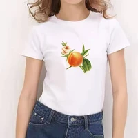 women white t shirt aesthetictees summer short sleeve o neck tshirts cute peach print fashion t shirts female clothing top tees