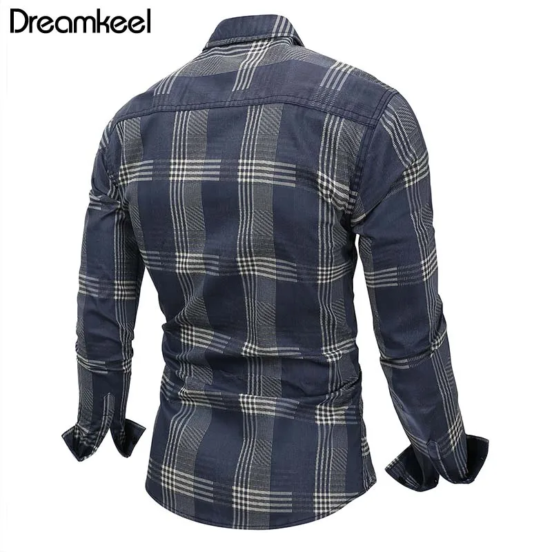 Мужская джинсовая Повседневная рубашка с длинным рукавом брендовая одежда