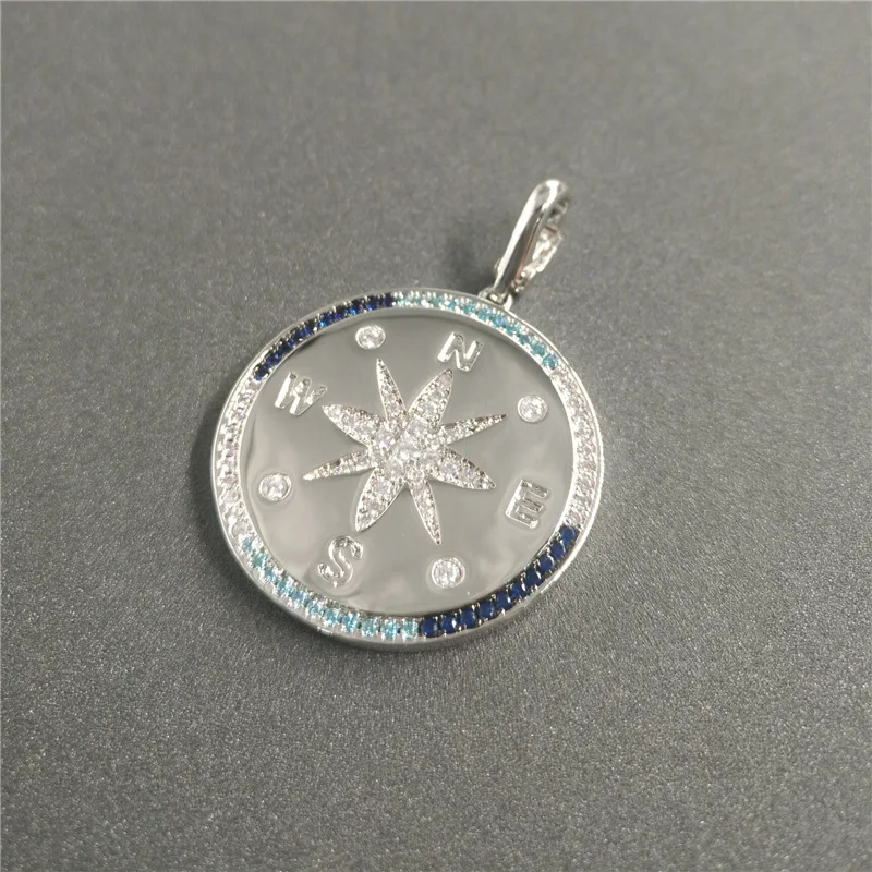 

S925 sterling silver new fashion white gold compass anchor collar female personality retro simple necklace