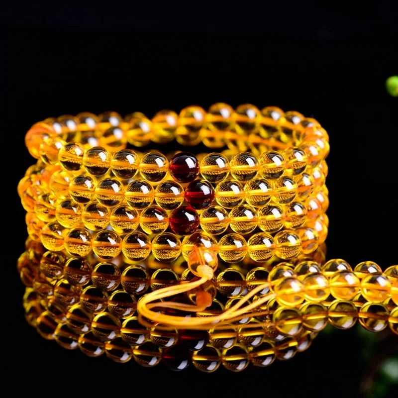AAAAA Baltic Amber Wax Pendant Natural Golden Pearl 108 Bracelet AMBER PENDANT Men's and Women's Sweater Chain Lovers Bracelet