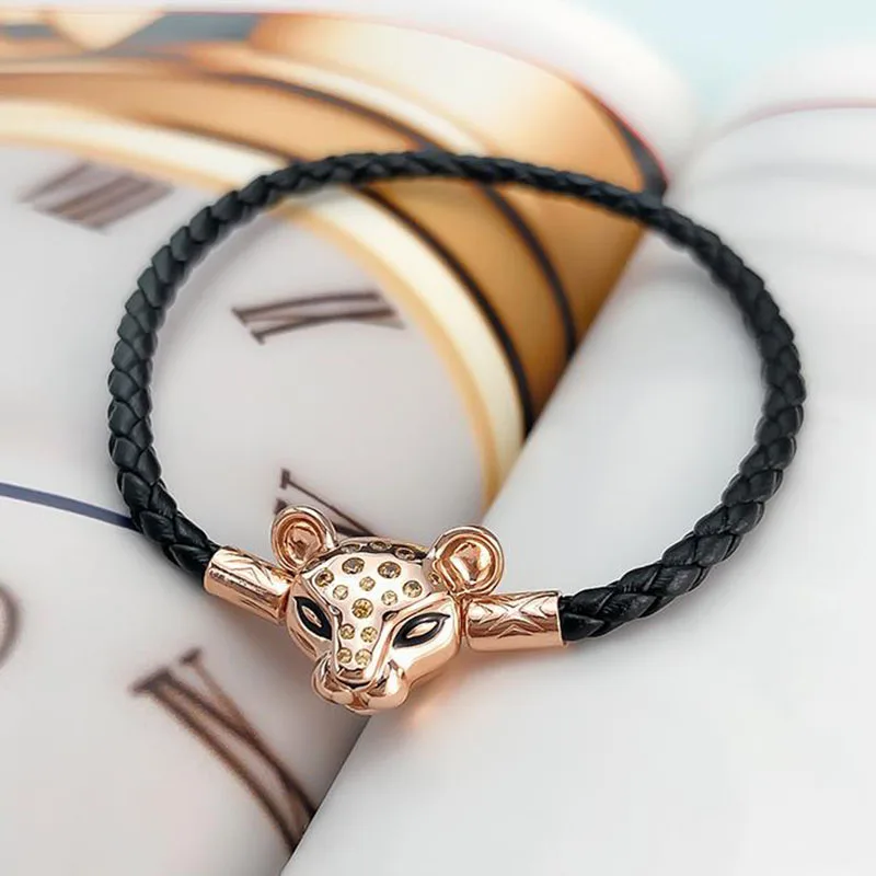 

100% 925 Sterling Silver Pan Bracelet Shining Lion Princess Button Bracelet Fit European Charm Bracelets Women Jewelry