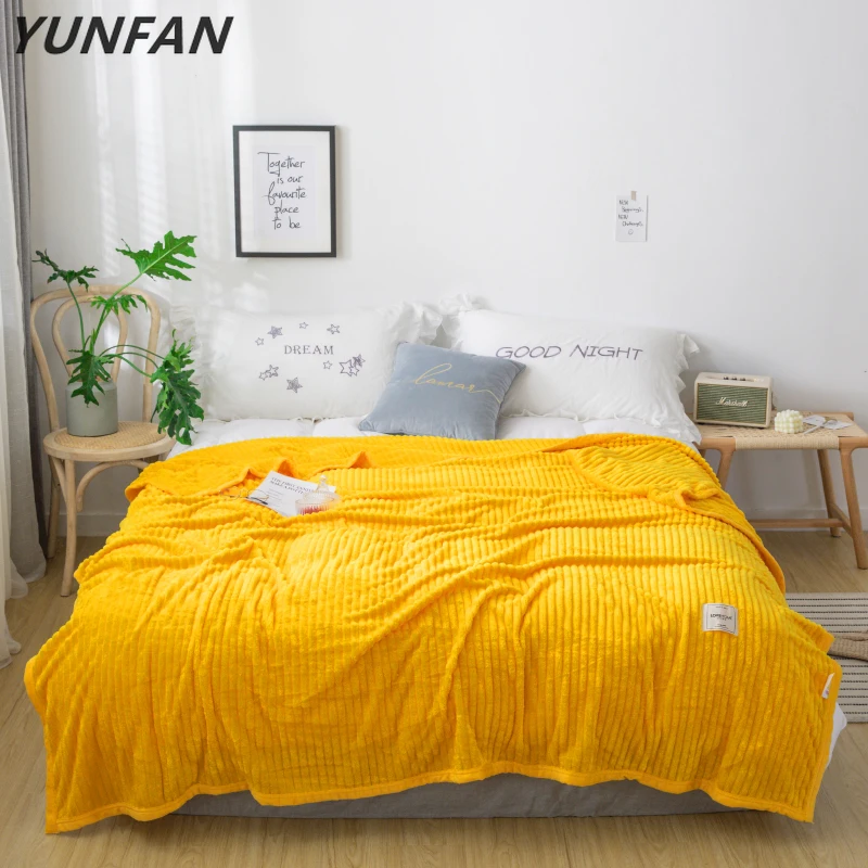 

Однотонные фланелевые одеяла для дивана, простые пледы, зимние мягкие теплые одеяла, двойные полноразмерные Детские Желтые одеяла