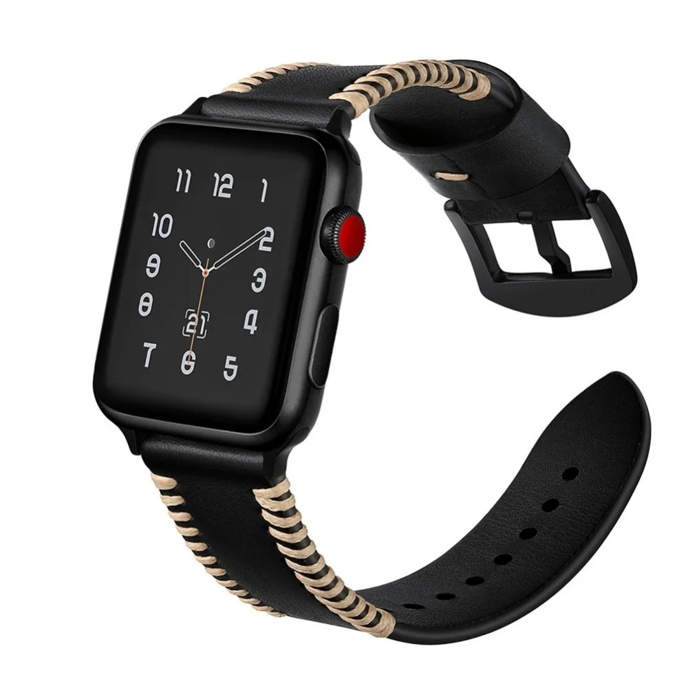 Ремешок для часов apple Watch 4 Band с белым проводом ремешок из натуральной кожи Serise 3 2 1