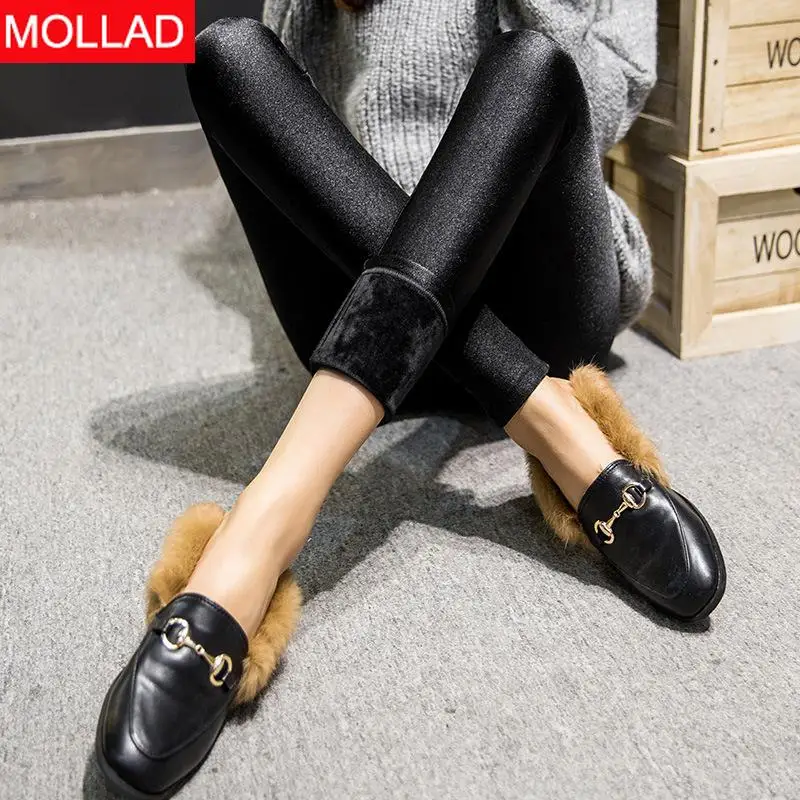 Осенне-зимние черные утепленные бархатные леггинсы MOLLAD облегающие брюки женская