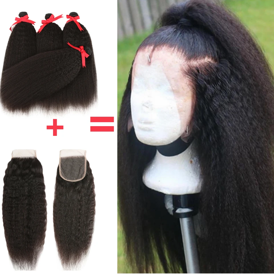 Бразильские прямые волосы человеческие пряди с закрытием 3 и яки кружева 4*4 Remy|3/4