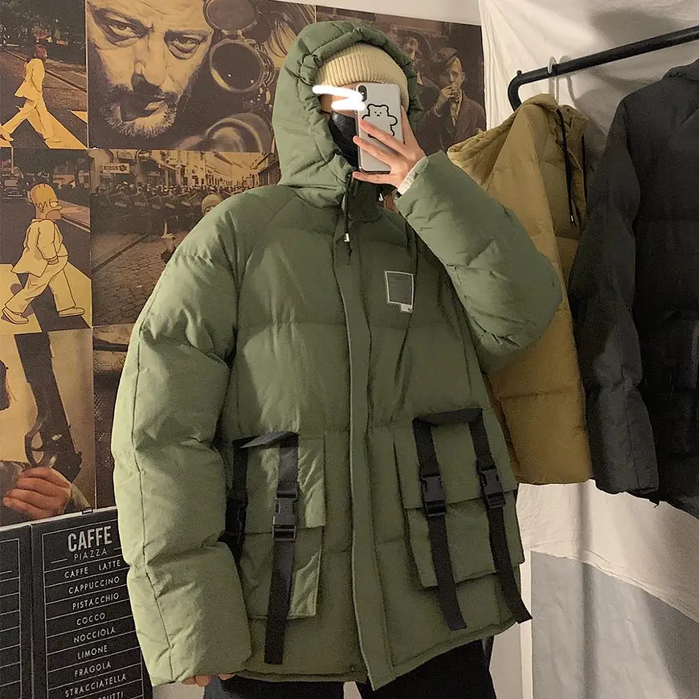 Новинка 2019 Мужская парка пальто зеленое с капюшоном зимнее для мужчин теплое