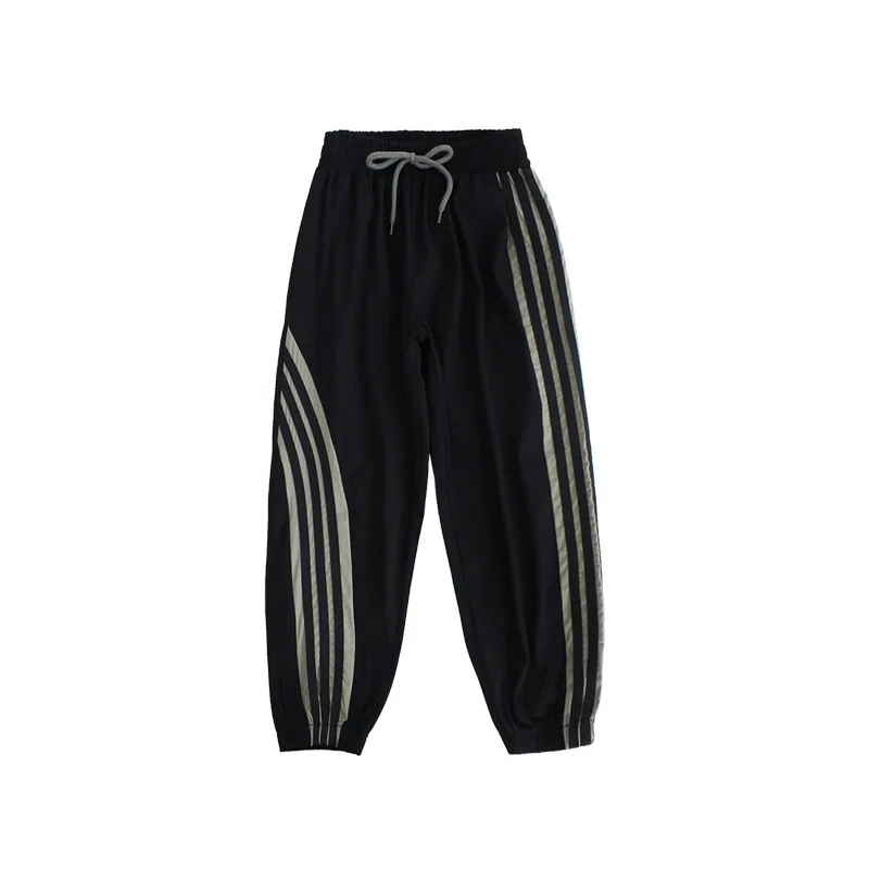 Лето 2020 модные штаны в полоску сбоку Тонкие для девочек повседневные брюки