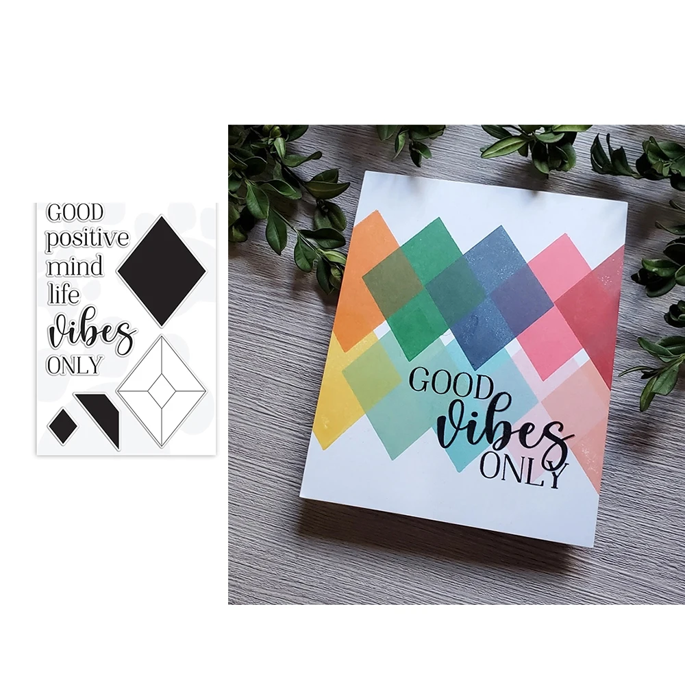 

JC Rhombus GOOD Vibes Letters Clear Transparent Stamps Scrapbook Silicone Seals Craft Stencil Album Card Make Decoration Sheet