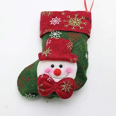 green snowman Милые маленькие рождественские чулки, Рождественские Носки с рисунком Санта-Клауса, снеговика, лося, медведя, Подарочная сумка для детей, украшения на рождественскую елку - Цвет: green snowman
