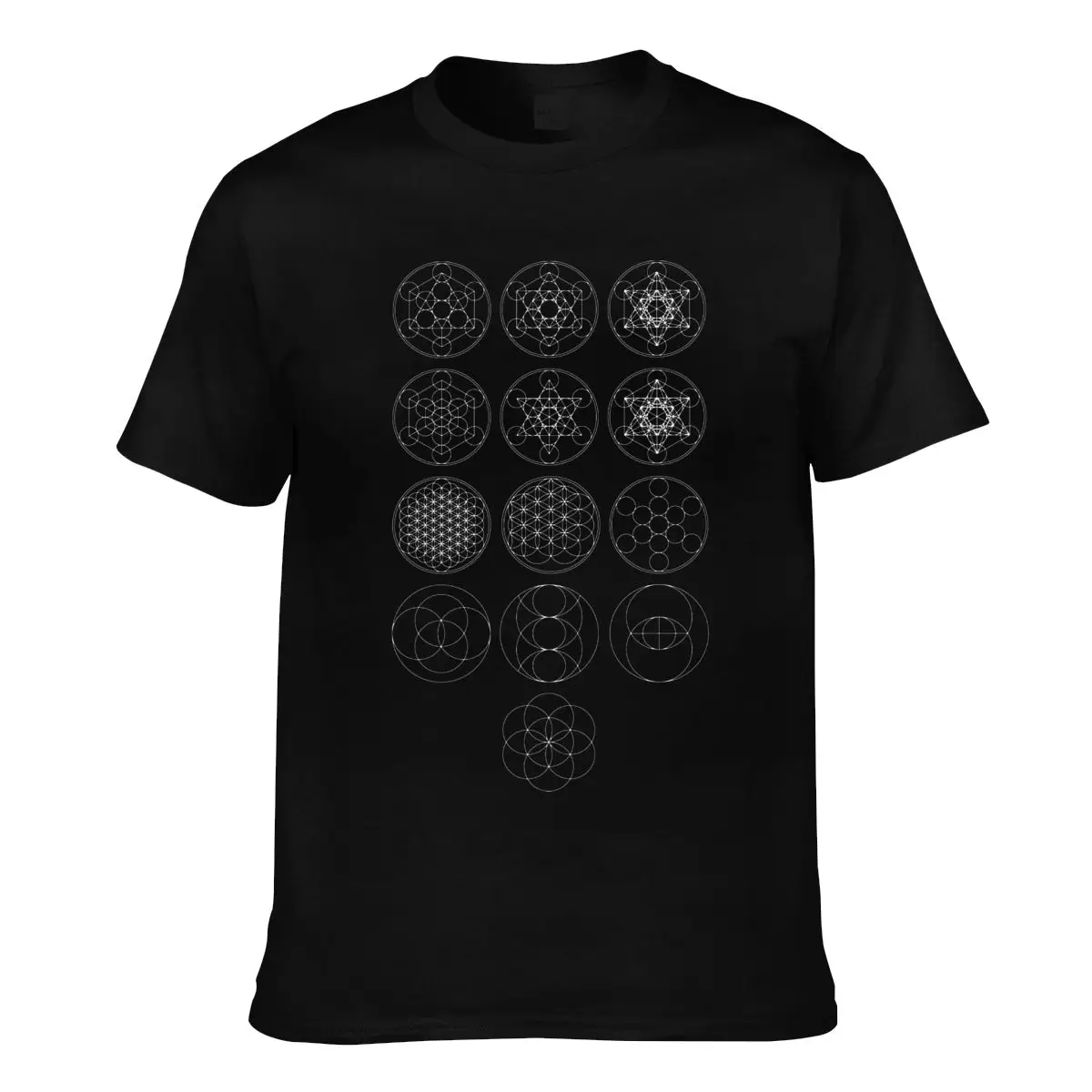 

13 Circles Of Sacred Geometry T Shirt Galaxy Magic Mandala Printed Cotton T-Shirt Big Classic Tee Shirt Men