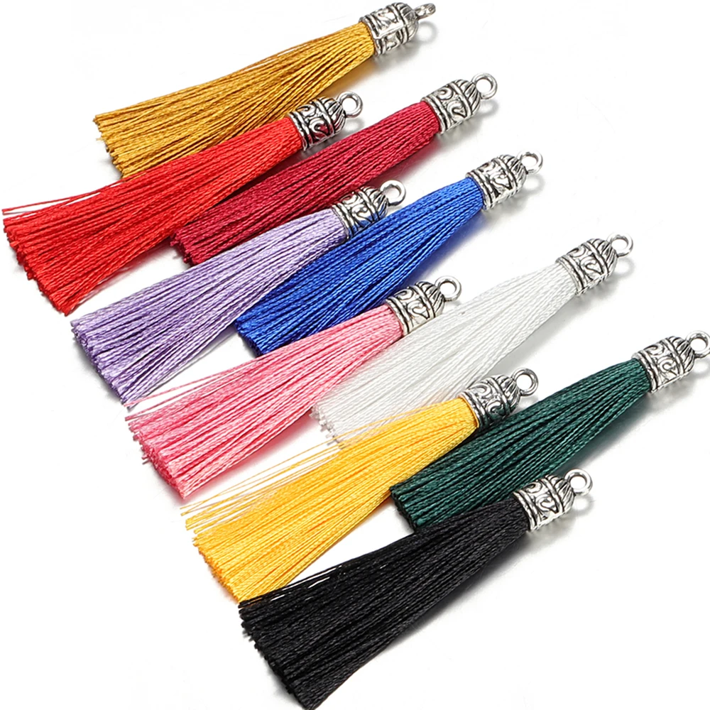 10pcs/lot 6cm Silk Tassel with Caps Clasp Decorative Tassels Fringe DIY Earring Pendants Charms for Jewelry Making Accessories