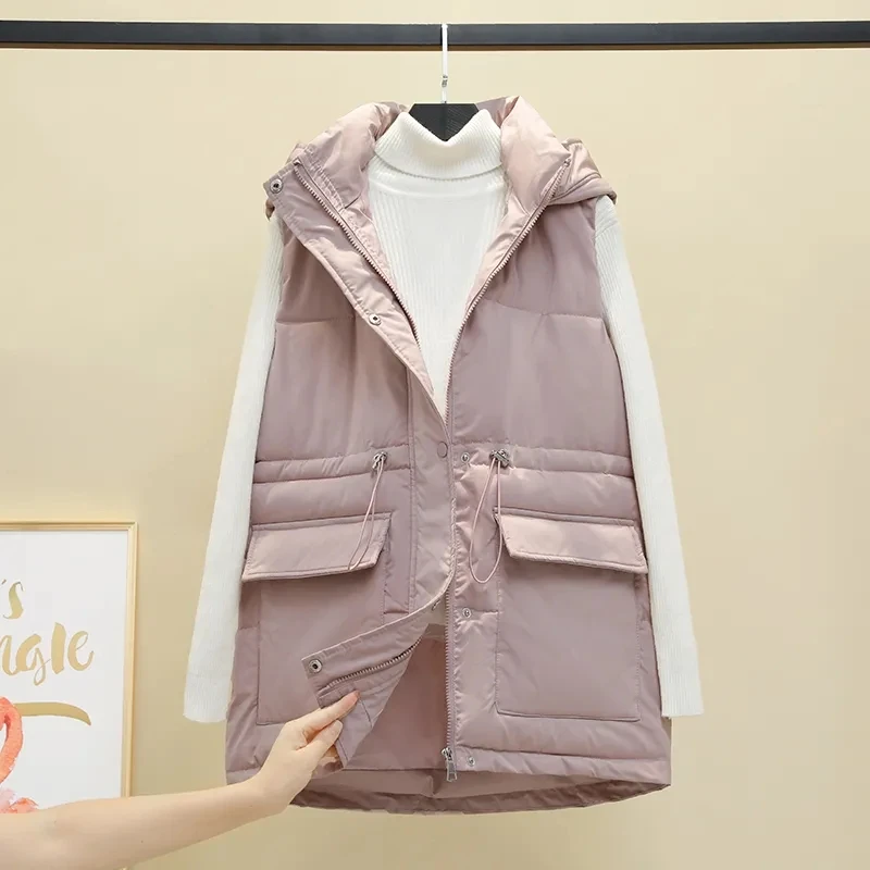 2021winter Ultra Light Down Vest Coat Women Fashion Warm Sleeveless Parkas High Collar Waistcoat Female Casual Outerwear Chic To
