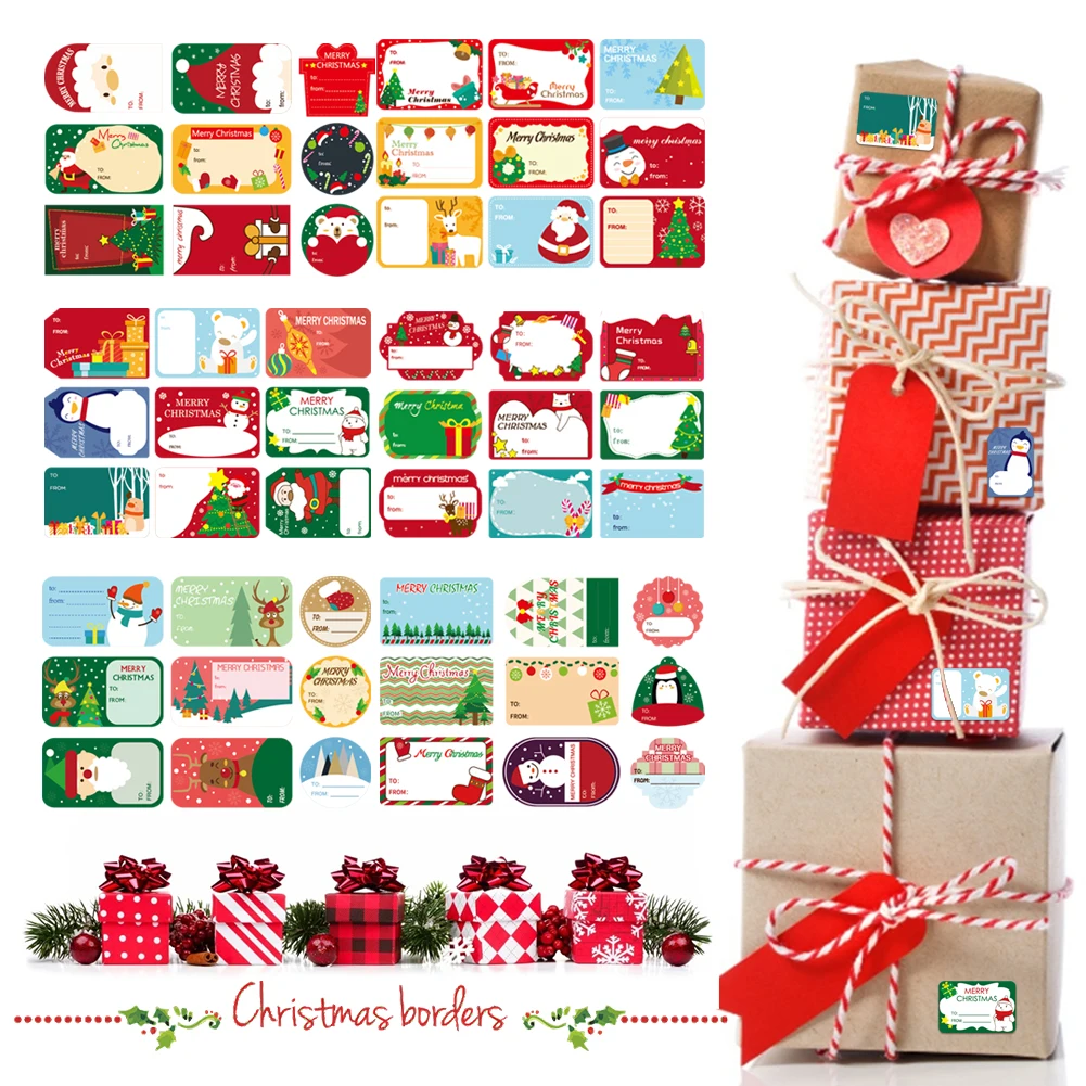 Ярлыки с надписью Merry Christmas 48/72/108 шт. | Дом и сад