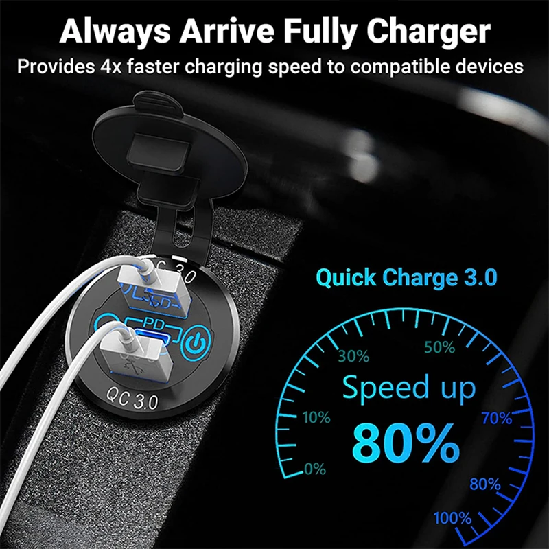 12v24v triple aluminum metal 60w usb c multiple car charger socket pd3 0 two qc3 0 ports with touch switch fast car adapter free global shipping